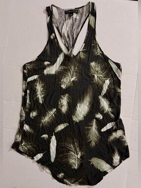 Rock & Republic Feather-Print Racerback Tank L